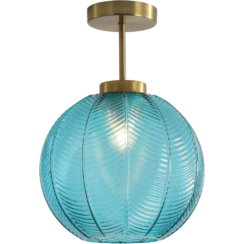 Coastal Globe Ribbed Semi Flush Mount Lighting Vein Texture Glass 